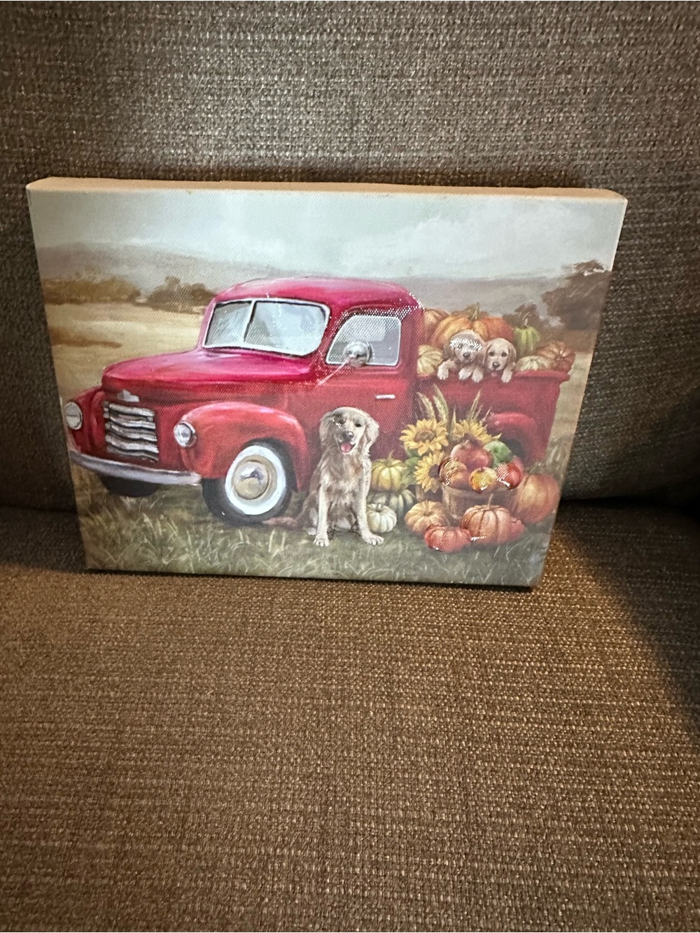Canvas of a dog in a fall picture